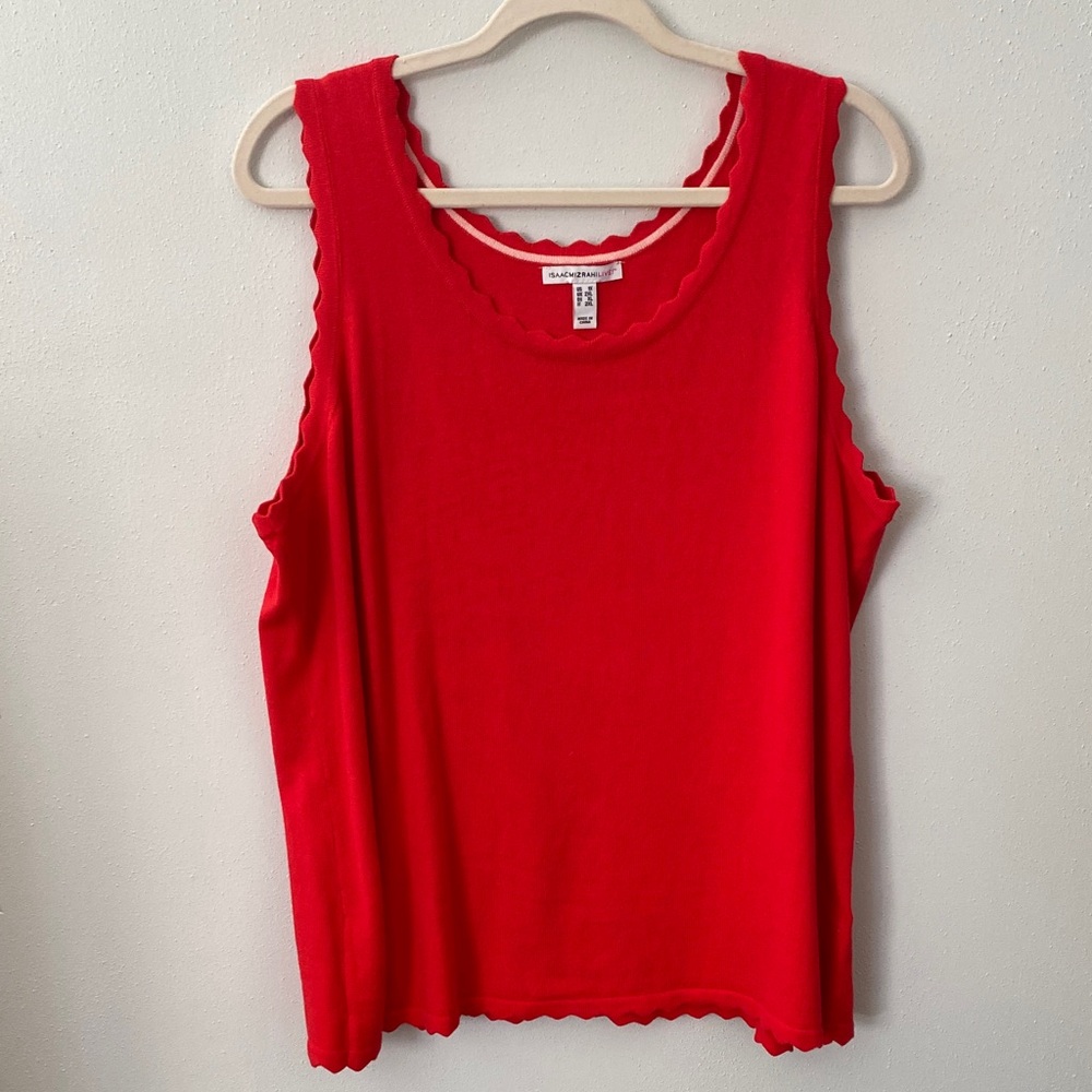 Isaac Mizrahi Bold Red Scalloped Tank Top